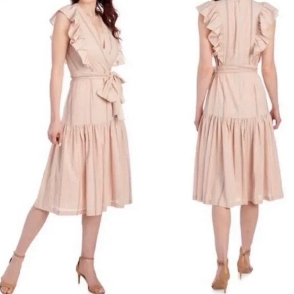 Rebecca Taylor Beige Midi Dress with Ruffle Sleeves